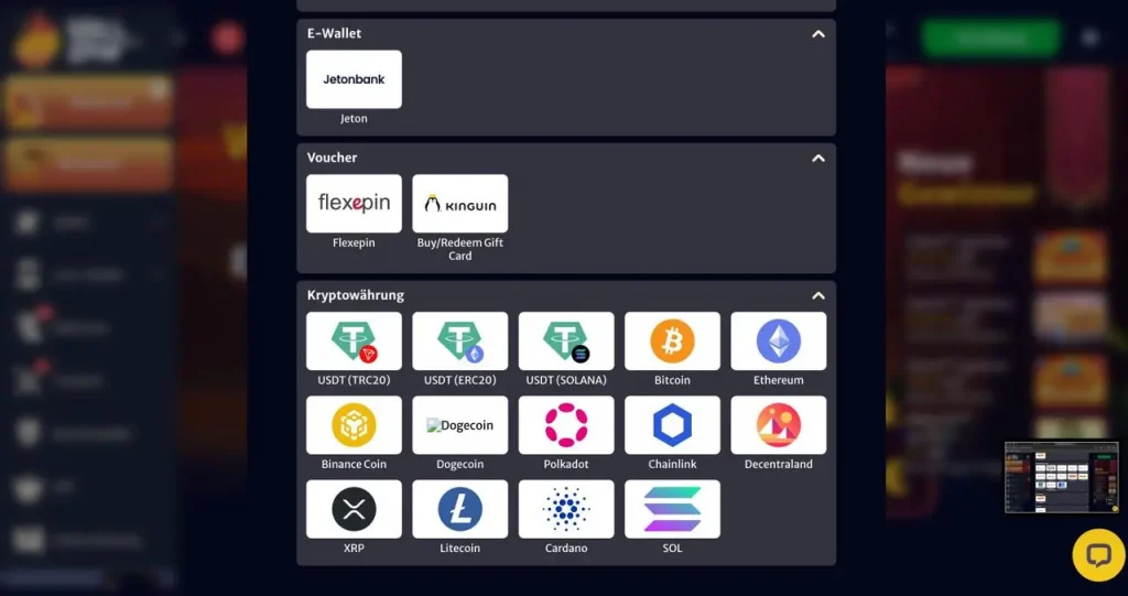 HellSpin payment methods - cryptocurrencies, Flexepin and Jeton