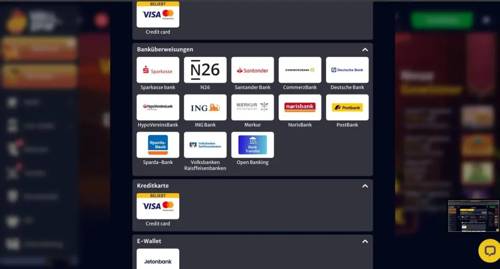 Bank transfer at HellSpin - Sparkasse, N26, Commerzbank, Postbank and more