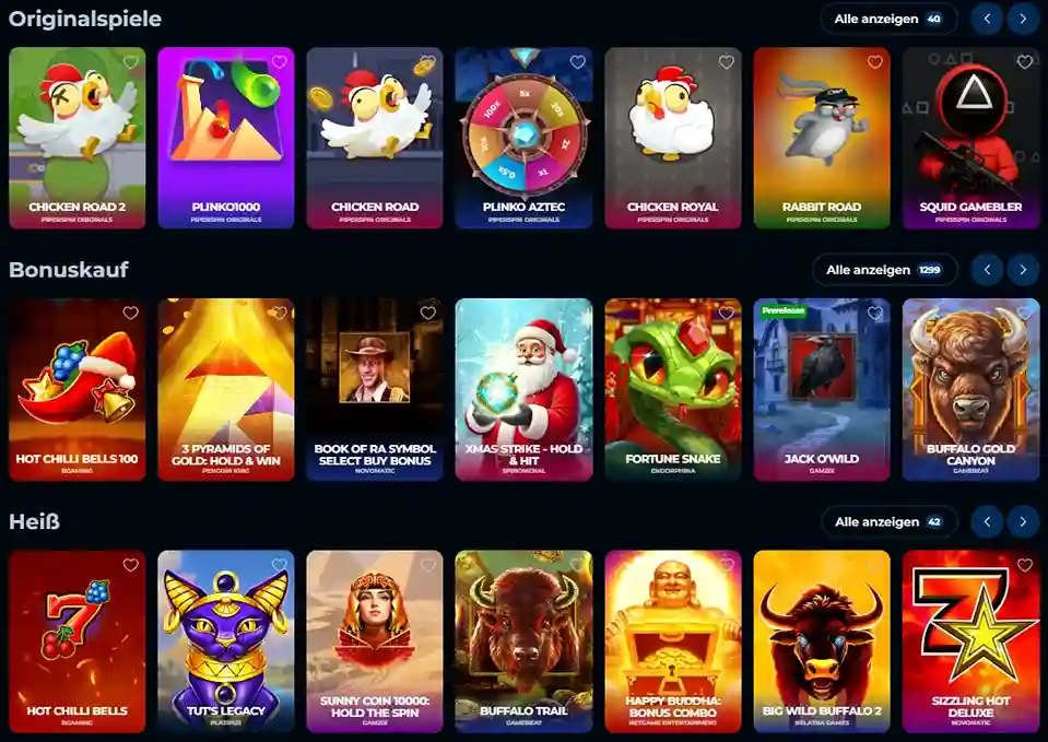 Auswahl beliebter Online-Slots im PiperSpin Casino